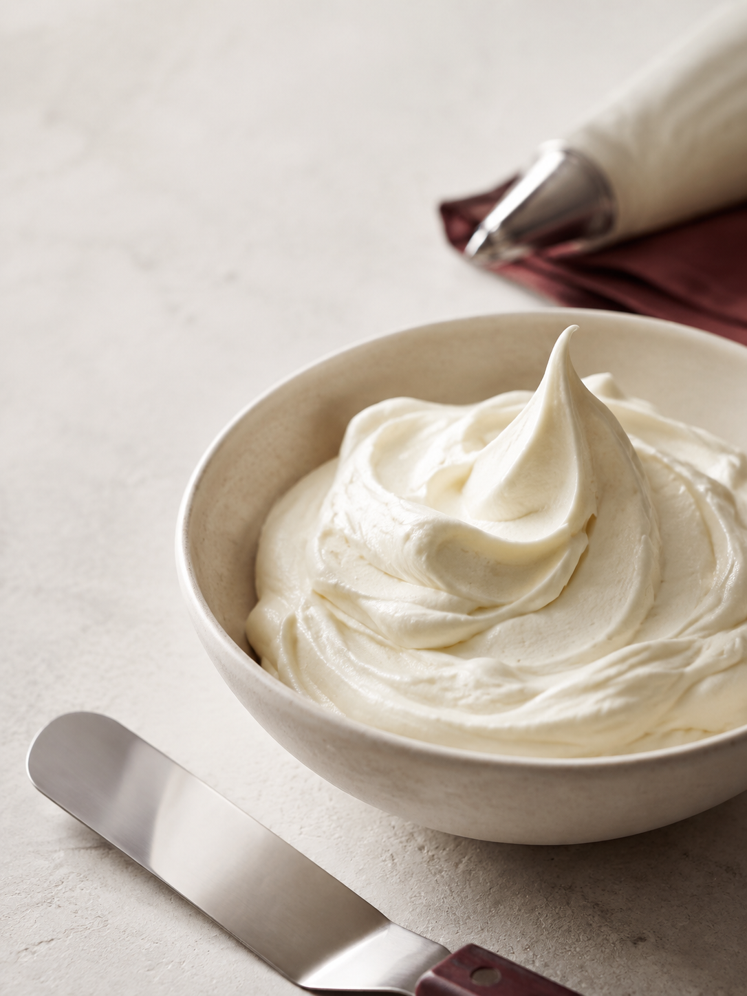 Crema blanca con textura sedosa y firme en un cuenco de porcelana